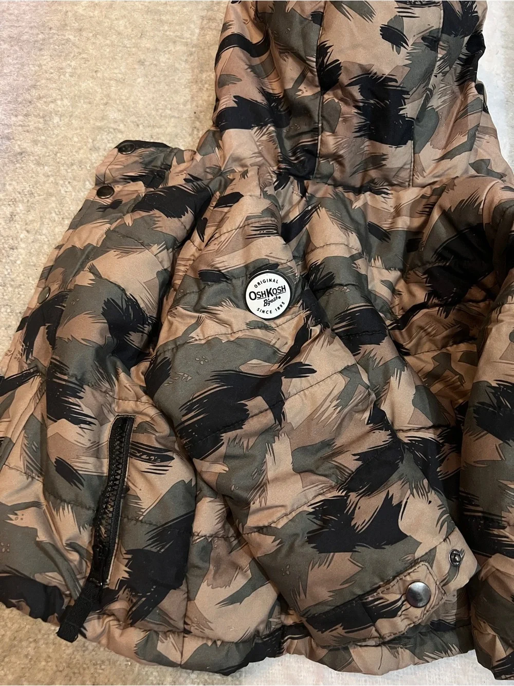 OshKosh B'gosh Camo Puffer Jacket with Bright Orange Fleece Lining